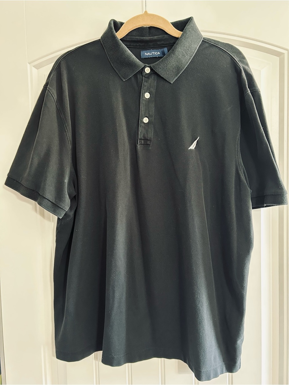 Nautica Men's Dark Black Classic Polo with Embroidered Sail Logo